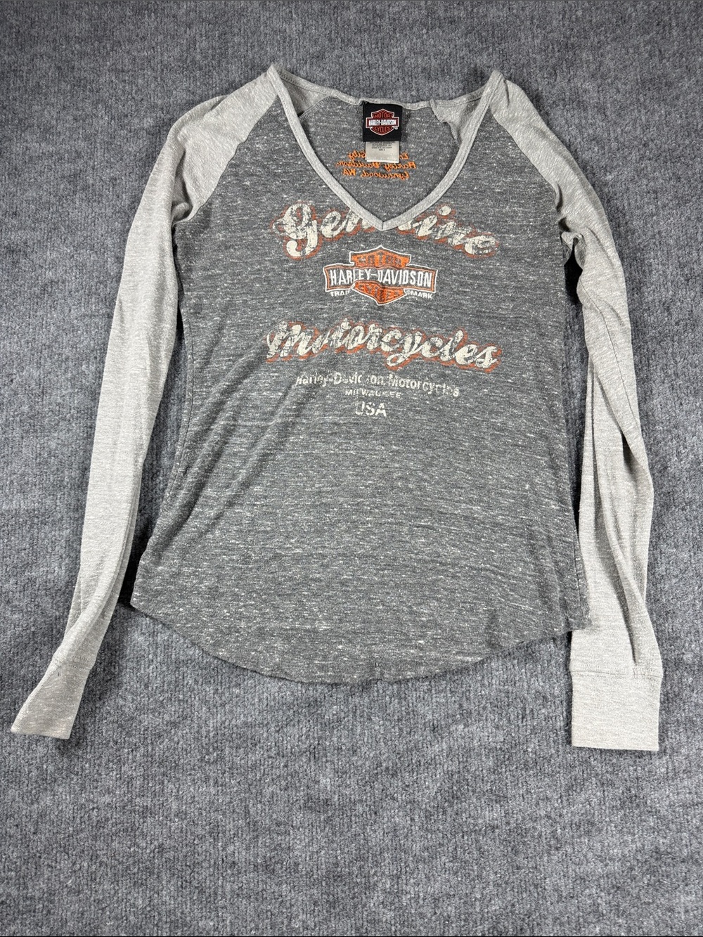 Harley-Davidson Women's Gray Long-Sleeve V-Neck Tee